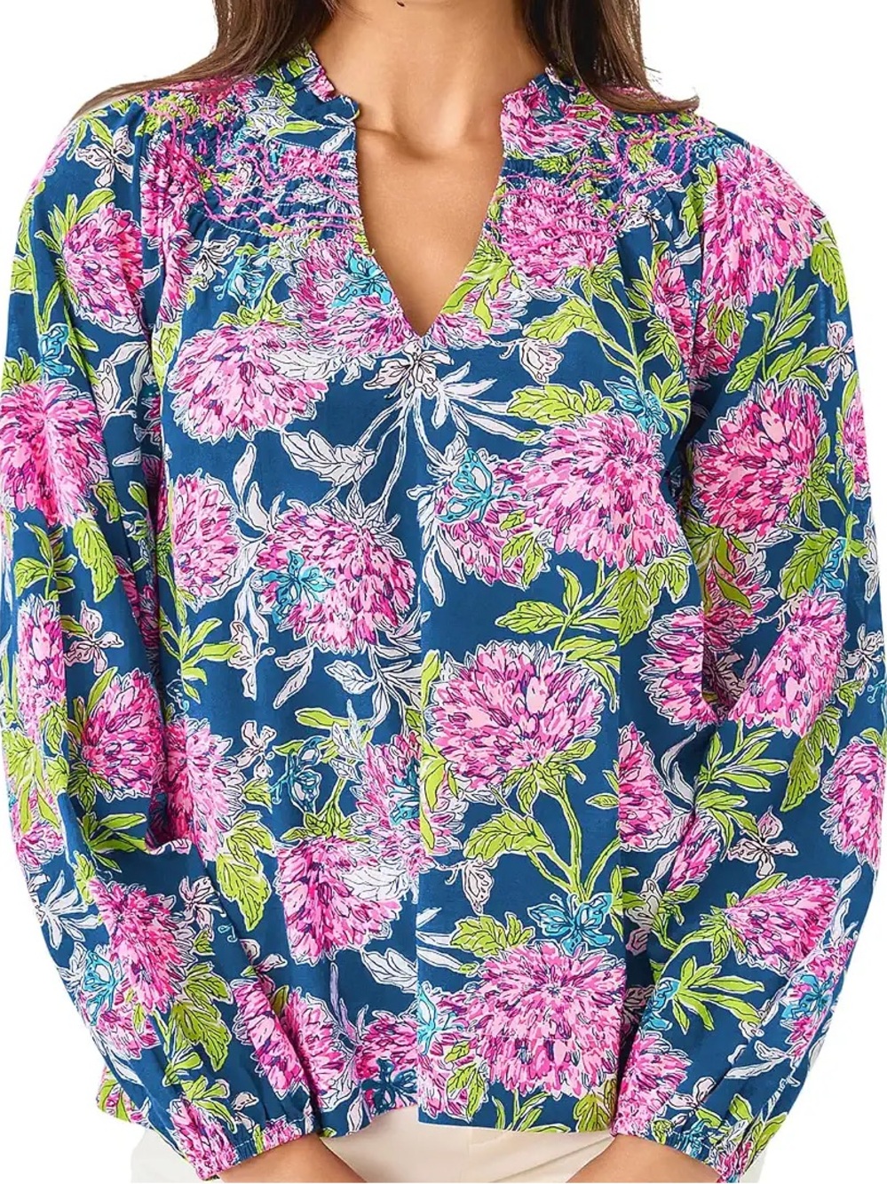 NEW Lilly Pulitzer Lourdes Long Sleeve Top Multi Dahlia Licious  NWT.  Sk16
